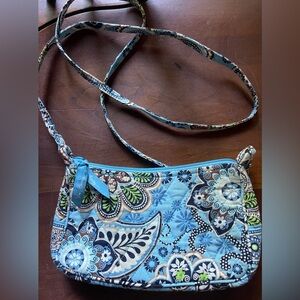 Vera Bradley Retired Bali Blue and Green Crossbody Bag with Floral Swirls